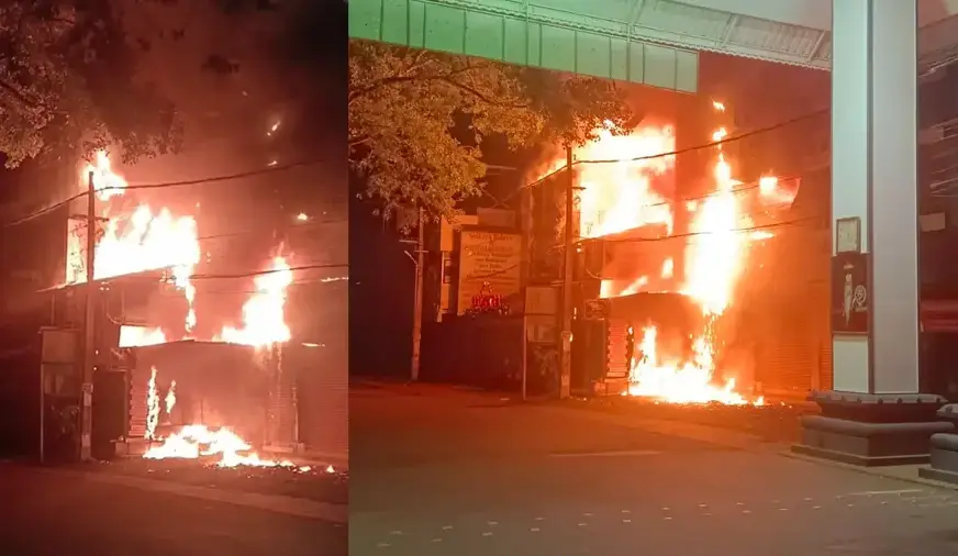ഏറ്റുമാനൂർ പേരൂർ കവലയിലെ കടകളിൽ വൻ തീപിടിത്തം